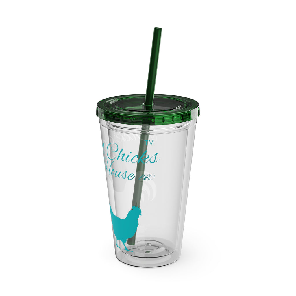 Chicken Rooster & Hen 16oz Tumbler with Straw - Farmhouse Sunsplash Design