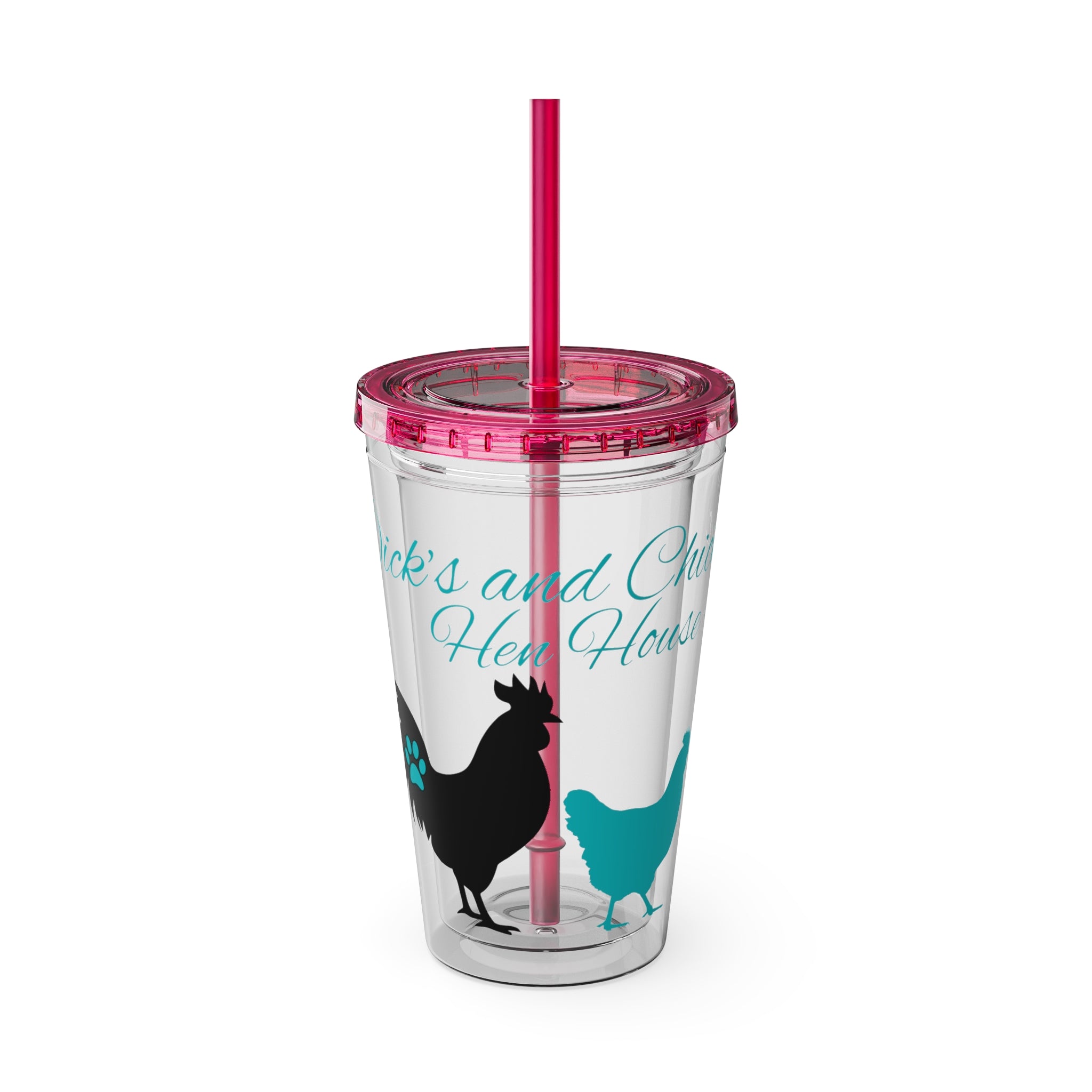 Chicken Rooster & Hen 16oz Tumbler with Straw - Farmhouse Sunsplash Design