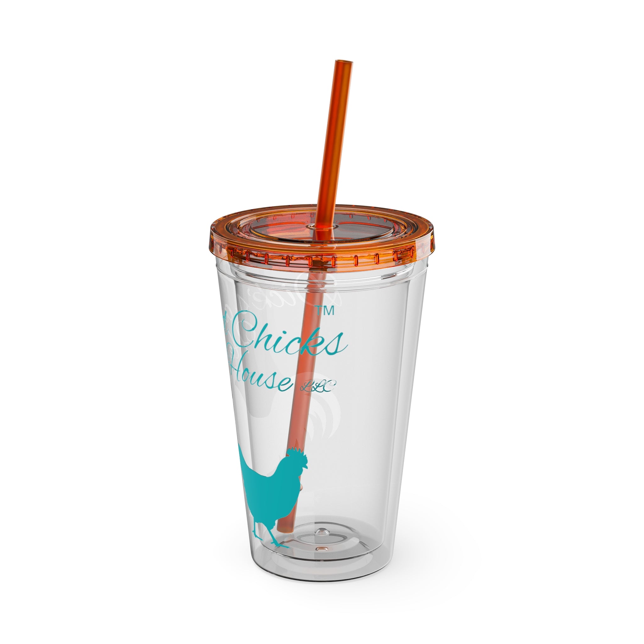 Chicken Rooster & Hen 16oz Tumbler with Straw - Farmhouse Sunsplash Design