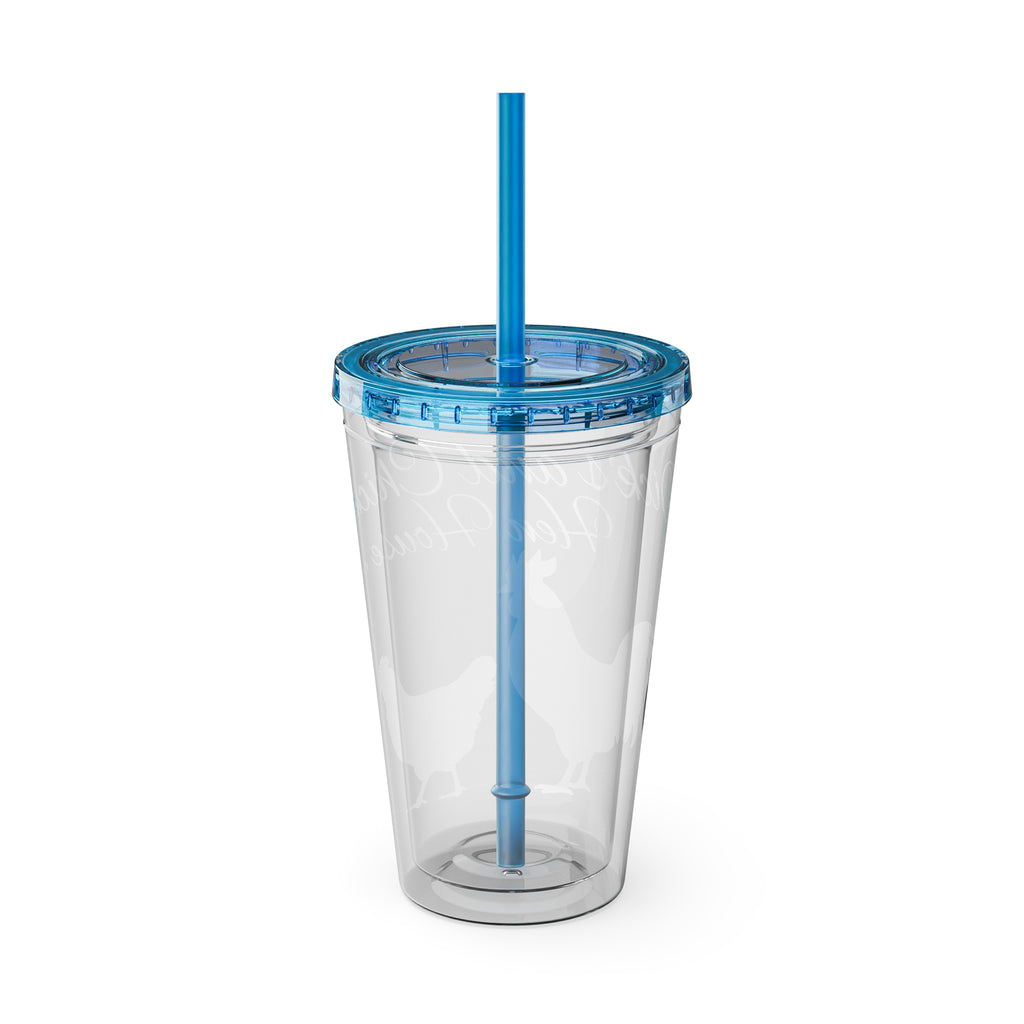 Chicken Rooster & Hen 16oz Tumbler with Straw - Farmhouse Sunsplash Design