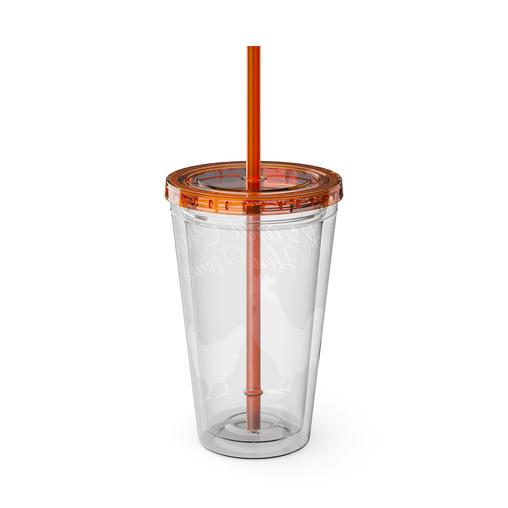Chicken Rooster & Hen 16oz Tumbler with Straw - Farmhouse Sunsplash Design