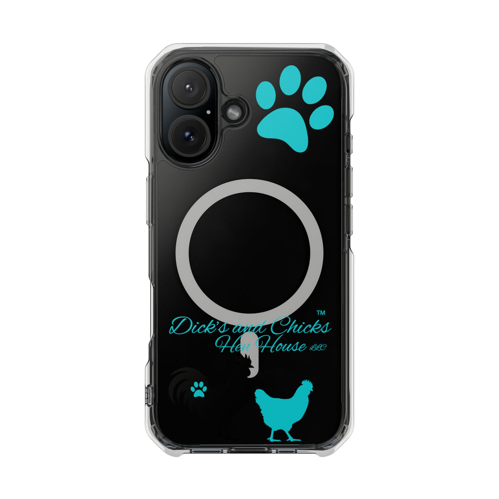 Clear Magnetic Phone Case — "Dicks and Chicks Hen House" Poultry & Pet Paw Design