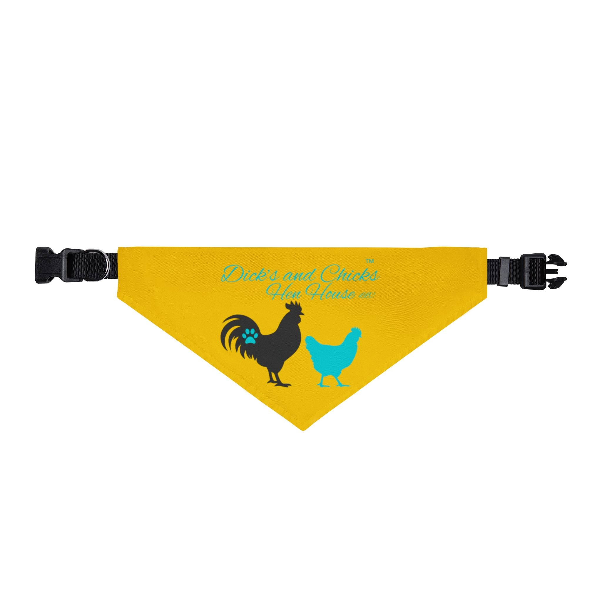 Clip-On Pet Bandana — Yellow Rooster & Hen Farm Life Dog Collar Accessory