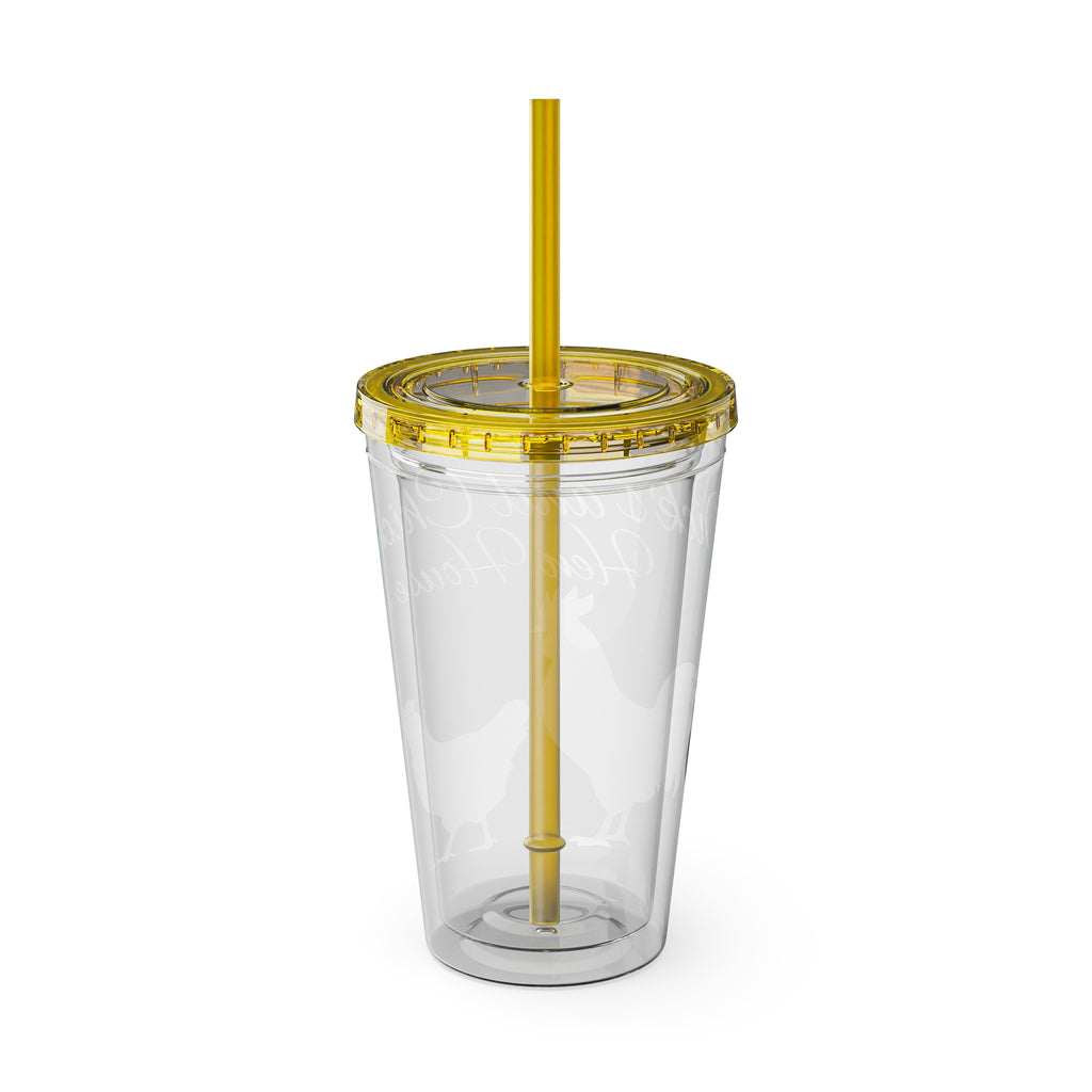Chicken Rooster & Hen 16oz Tumbler with Straw - Farmhouse Sunsplash Design