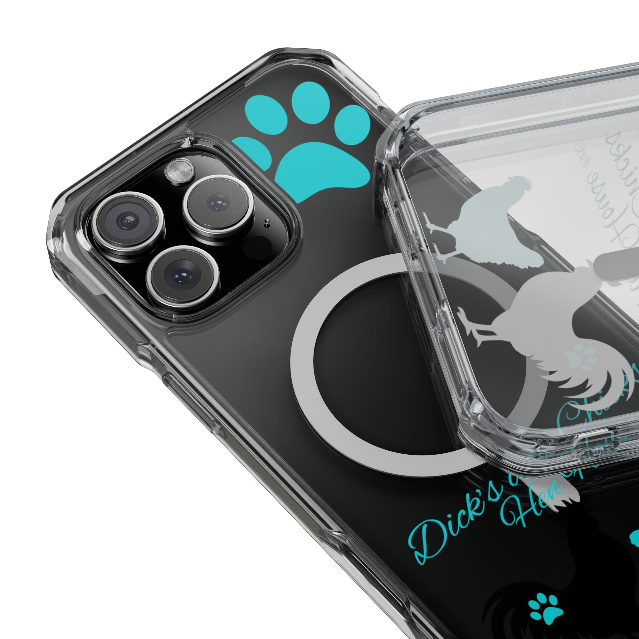 Clear Magnetic Phone Case — "Dicks and Chicks Hen House" Poultry & Pet Paw Design