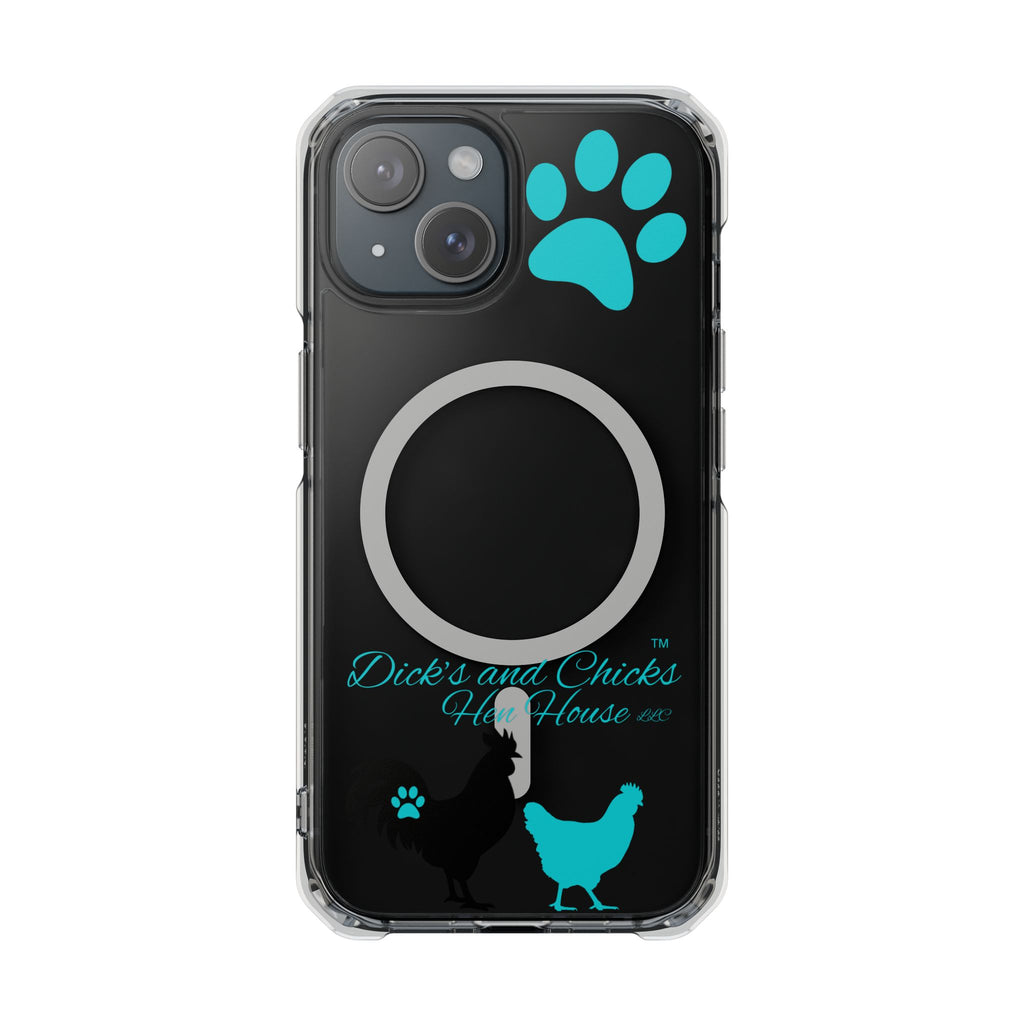 Clear Magnetic Phone Case — "Dicks and Chicks Hen House" Poultry & Pet Paw Design