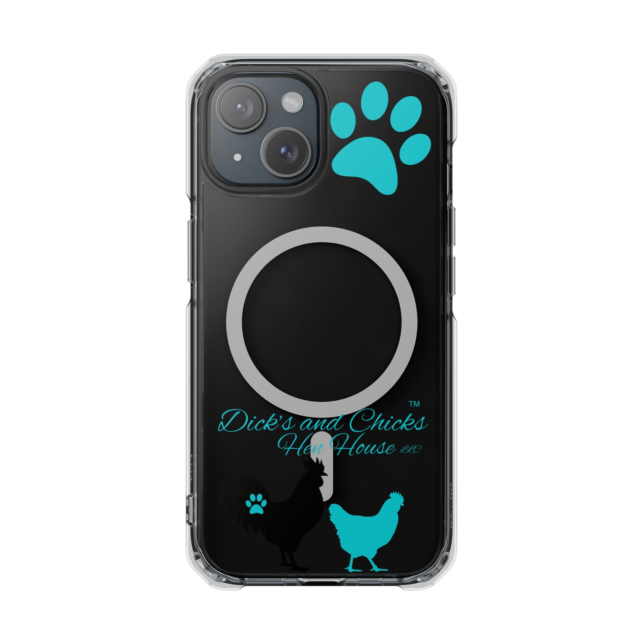 Clear Magnetic Phone Case — "Dicks and Chicks Hen House" Poultry & Pet Paw Design