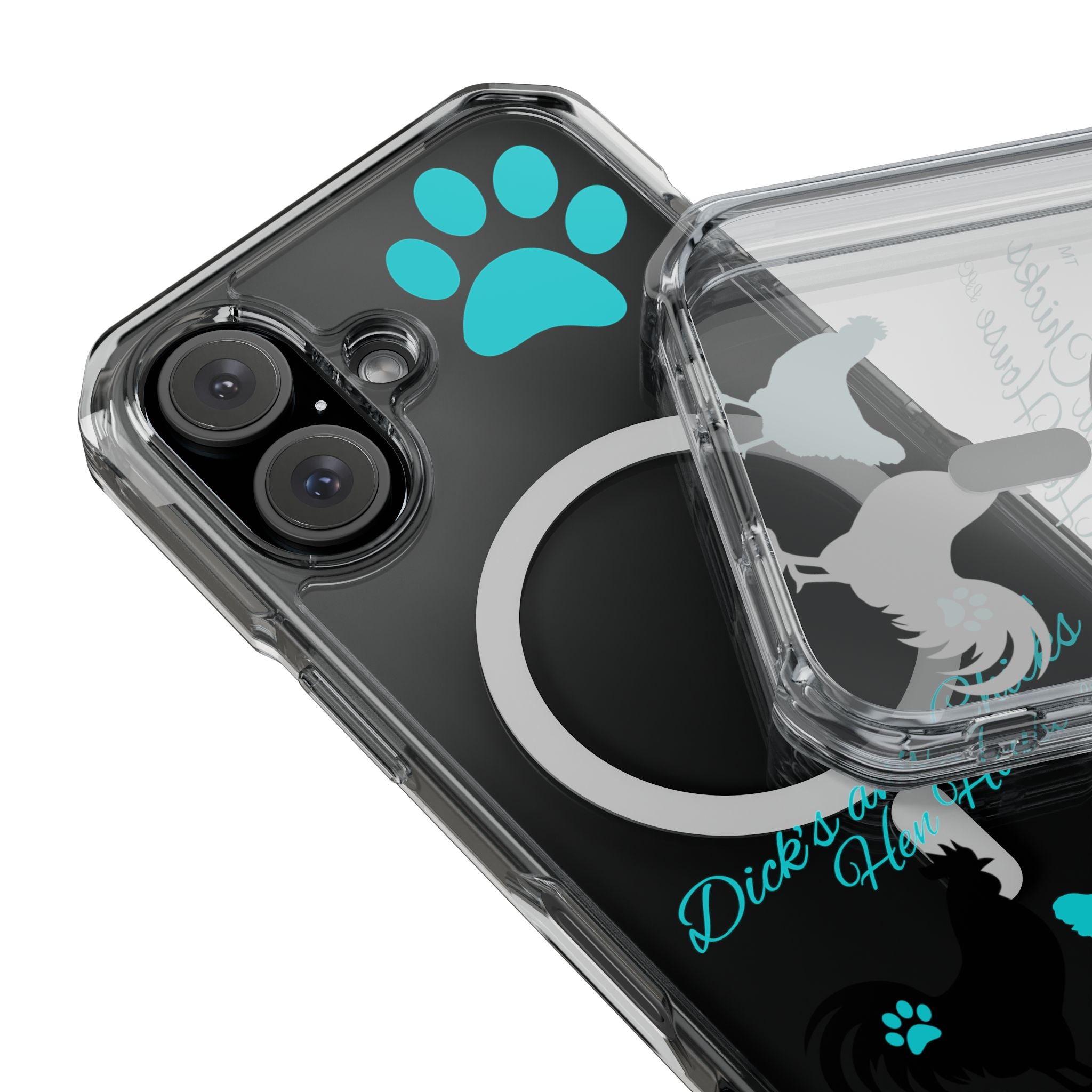 Clear Magnetic Phone Case — "Dicks and Chicks Hen House" Poultry & Pet Paw Design