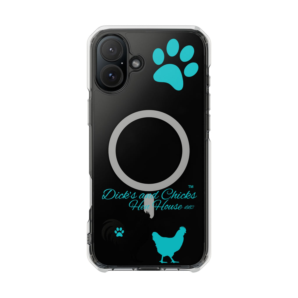 Clear Magnetic Phone Case — "Dicks and Chicks Hen House" Poultry & Pet Paw Design