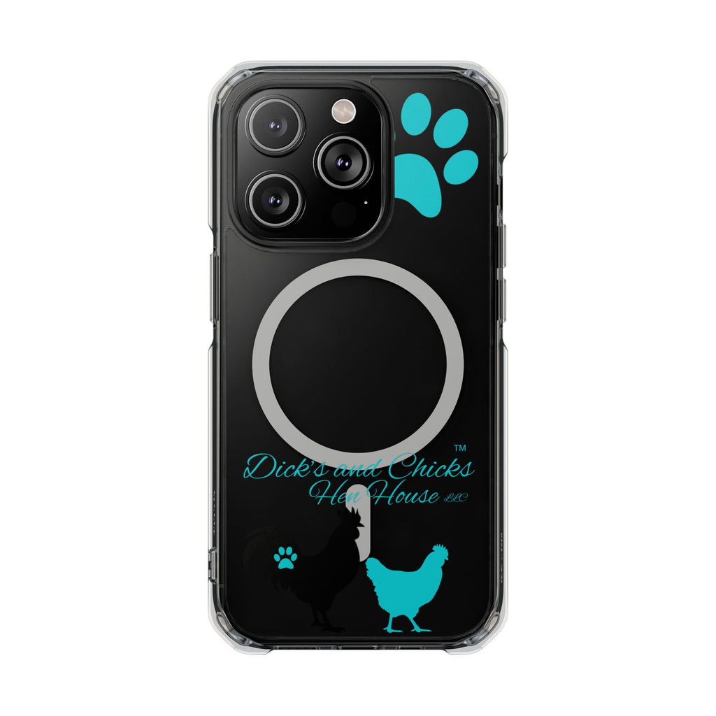 Clear Magnetic Phone Case — "Dicks and Chicks Hen House" Poultry & Pet Paw Design