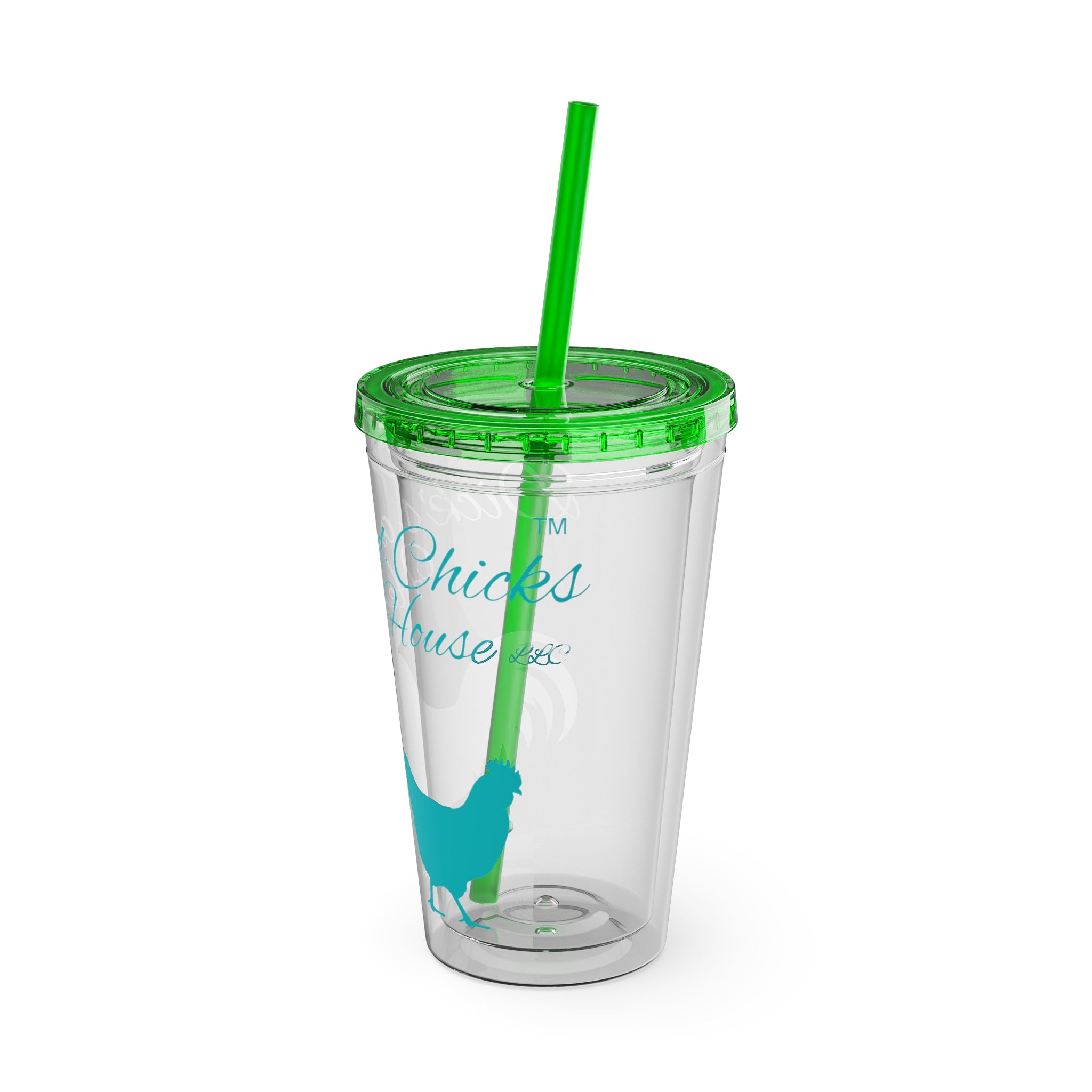 Chicken Rooster & Hen 16oz Tumbler with Straw - Farmhouse Sunsplash Design