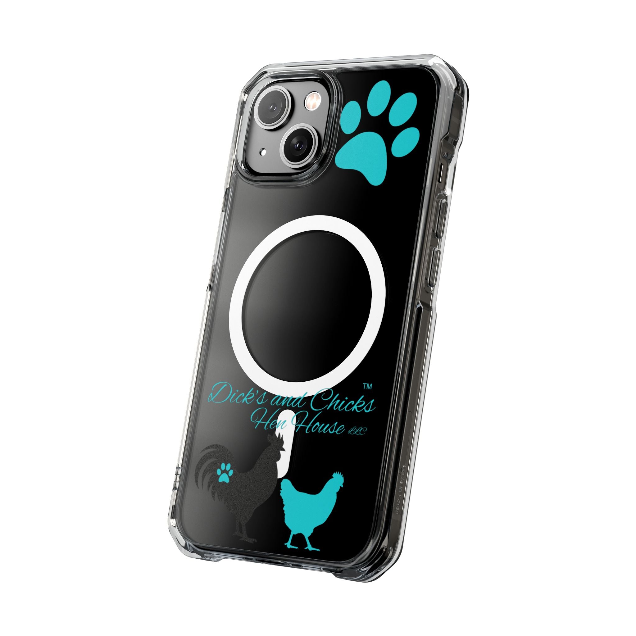 Clear Magnetic Phone Case — "Dicks and Chicks Hen House" Poultry & Pet Paw Design