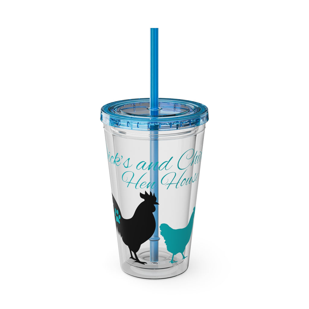 Chicken Rooster & Hen 16oz Tumbler with Straw - Farmhouse Sunsplash Design