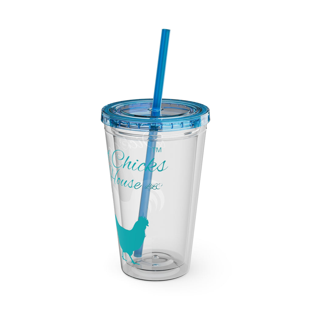 Chicken Rooster & Hen 16oz Tumbler with Straw - Farmhouse Sunsplash Design