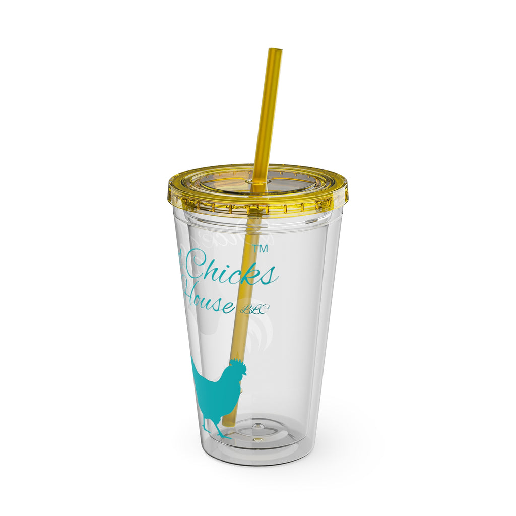 Chicken Rooster & Hen 16oz Tumbler with Straw - Farmhouse Sunsplash Design