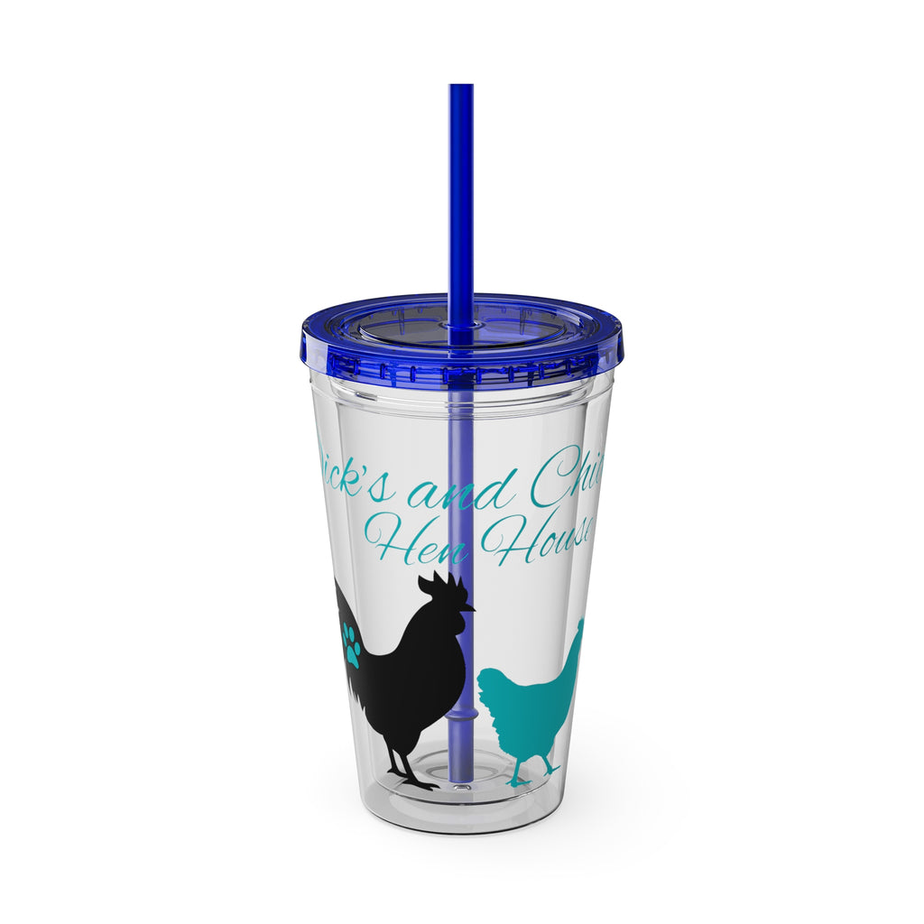 Chicken Rooster & Hen 16oz Tumbler with Straw - Farmhouse Sunsplash Design