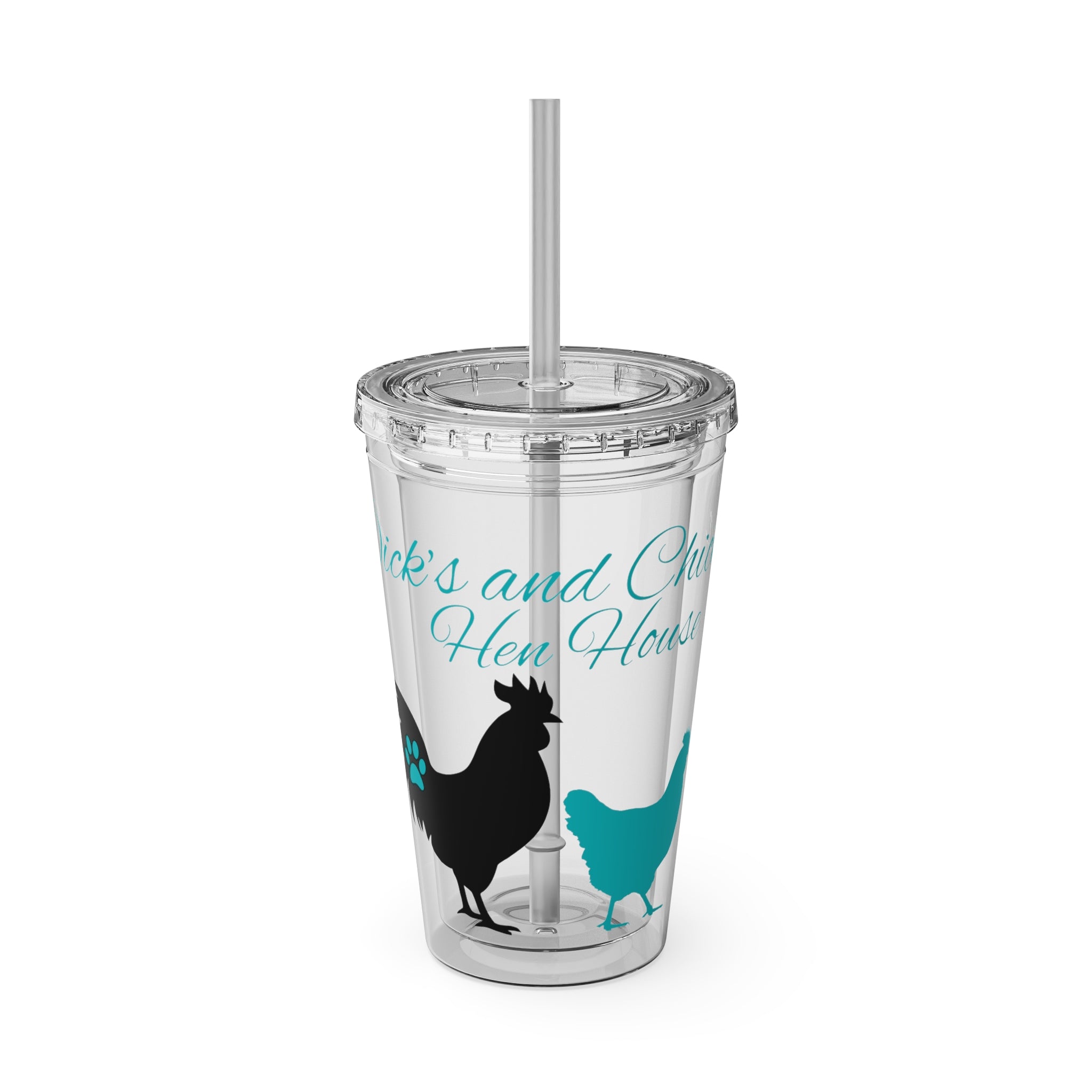 Chicken Rooster & Hen 16oz Tumbler with Straw - Farmhouse Sunsplash Design