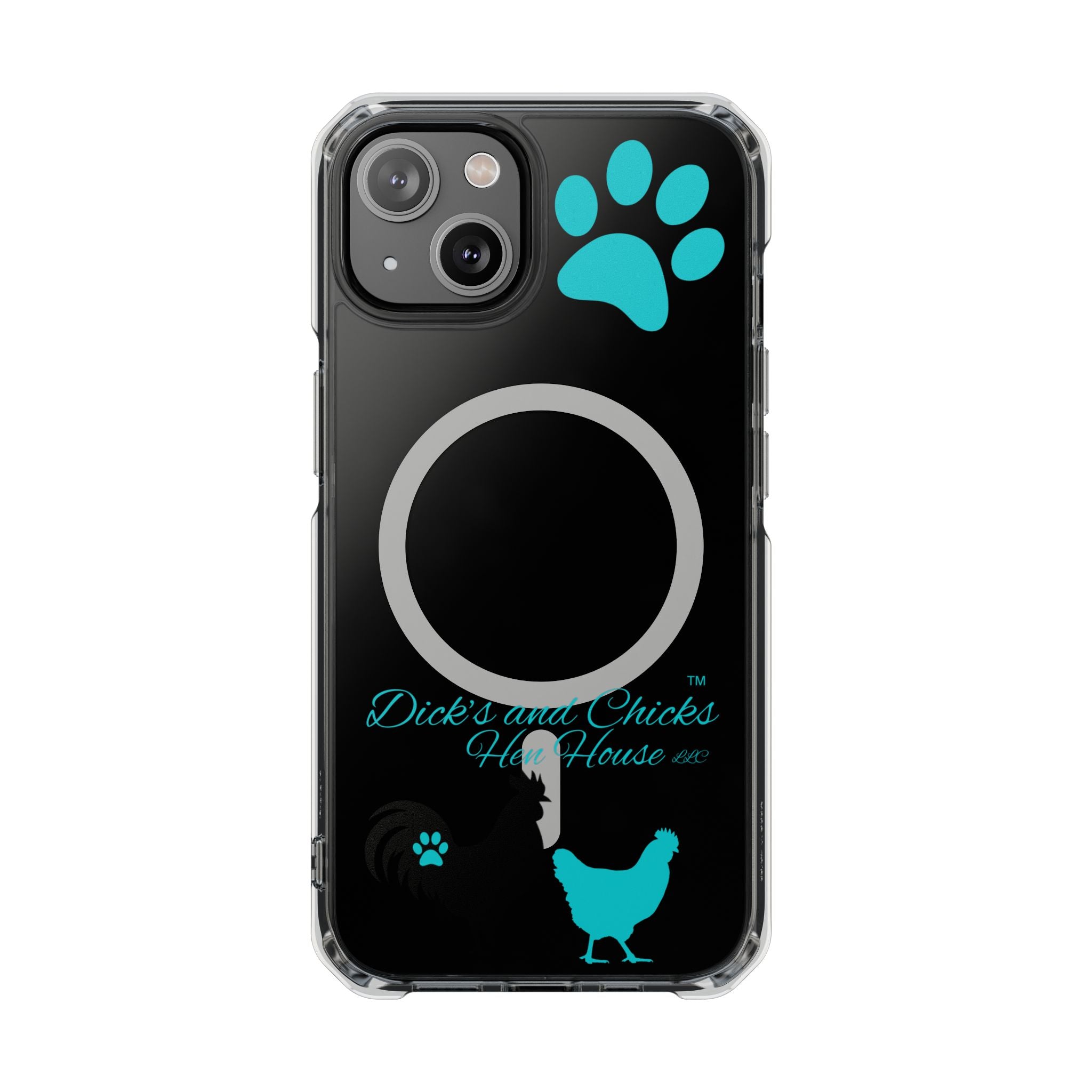 Clear Magnetic Phone Case — "Dicks and Chicks Hen House" Poultry & Pet Paw Design