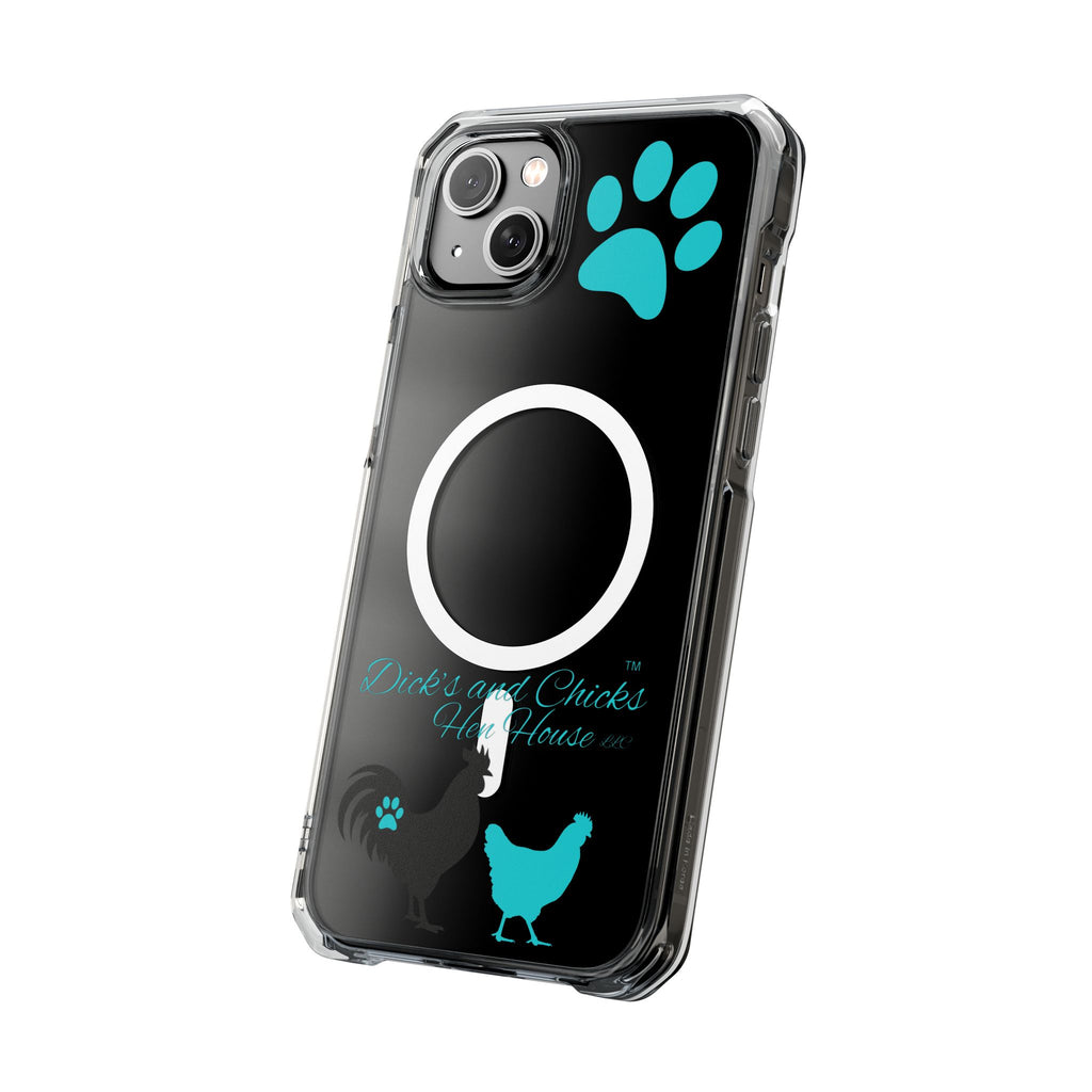 Clear Magnetic Phone Case — "Dicks and Chicks Hen House" Poultry & Pet Paw Design