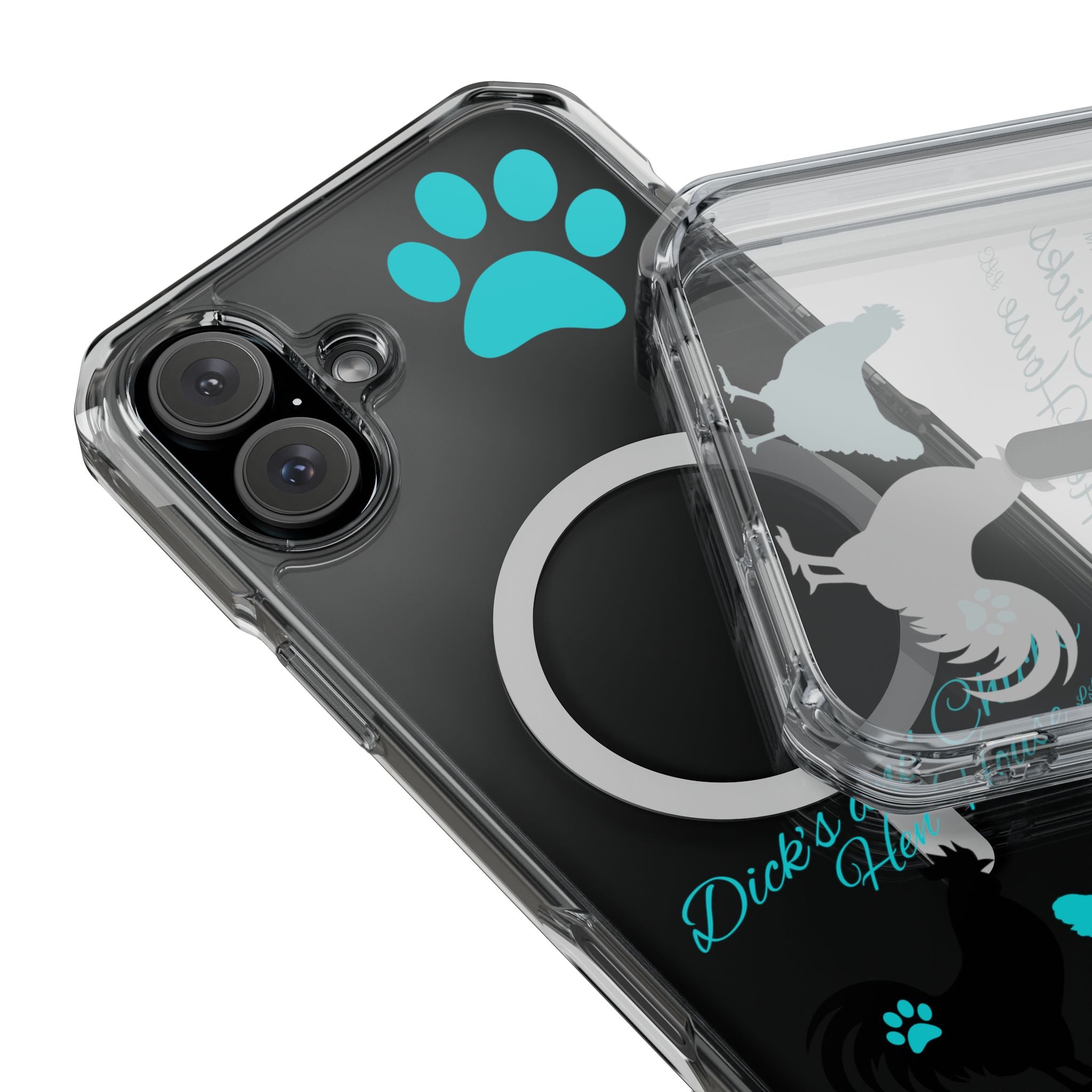 Clear Magnetic Phone Case — "Dicks and Chicks Hen House" Poultry & Pet Paw Design