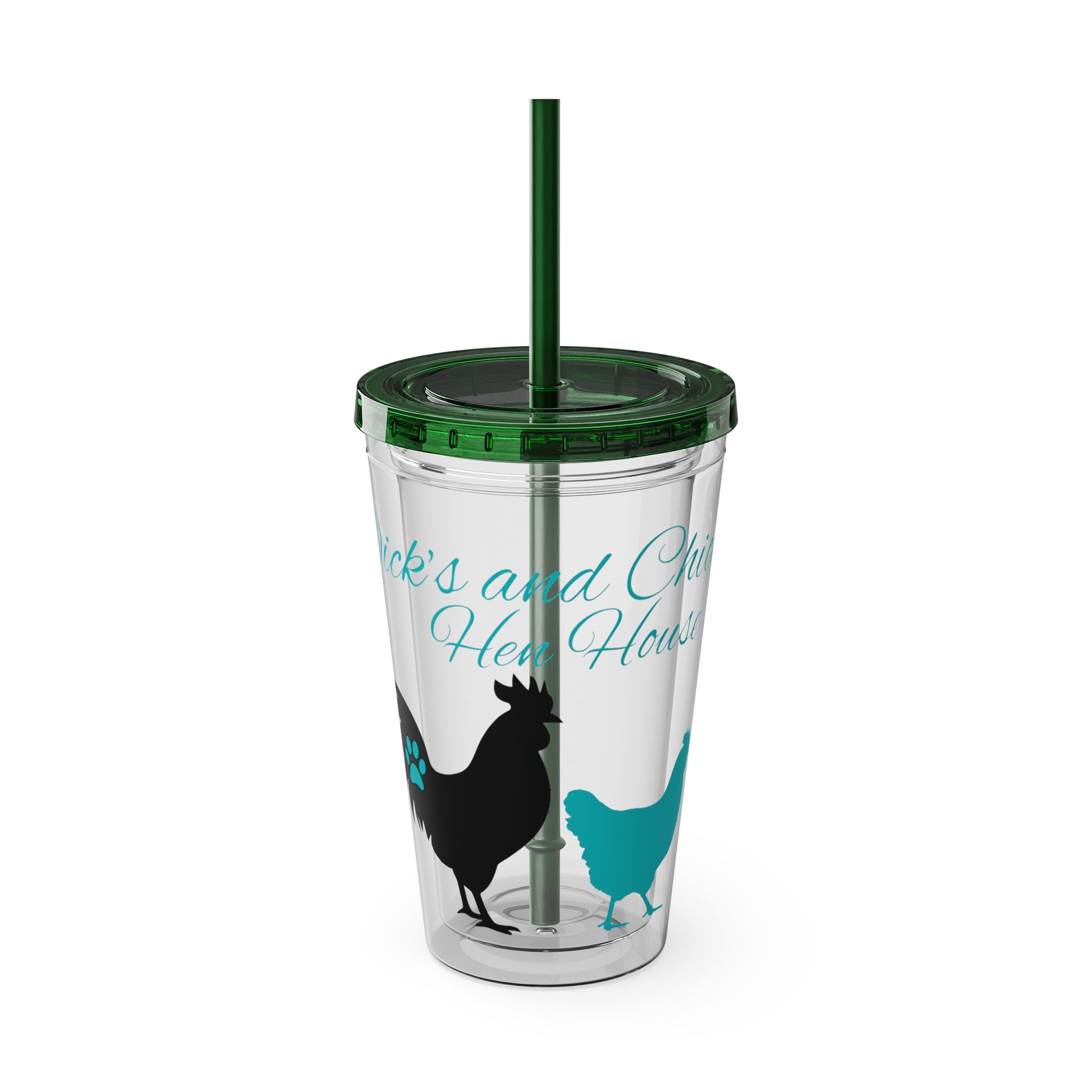 Chicken Rooster & Hen 16oz Tumbler with Straw - Farmhouse Sunsplash Design