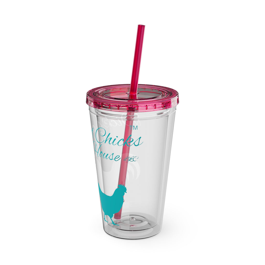 Chicken Rooster & Hen 16oz Tumbler with Straw - Farmhouse Sunsplash Design