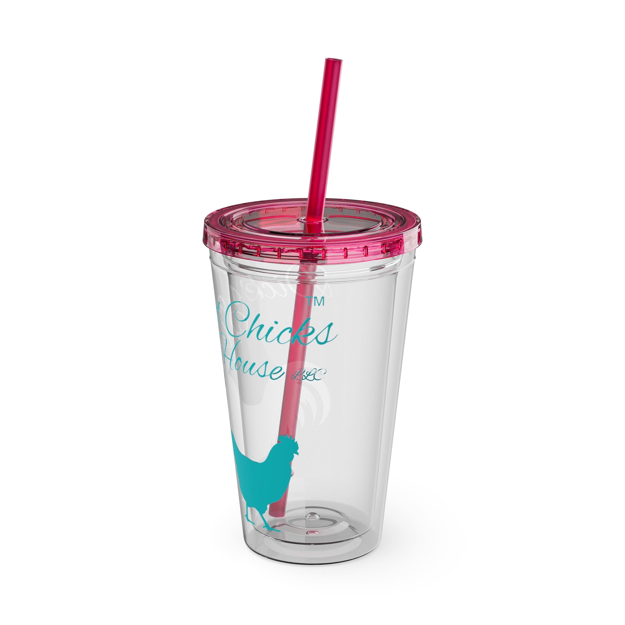 Chicken Rooster & Hen 16oz Tumbler with Straw - Farmhouse Sunsplash Design