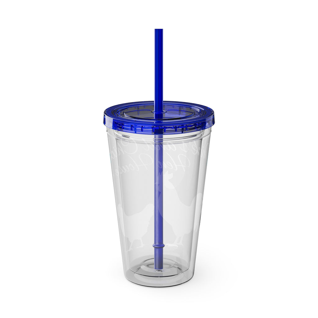 Chicken Rooster & Hen 16oz Tumbler with Straw - Farmhouse Sunsplash Design