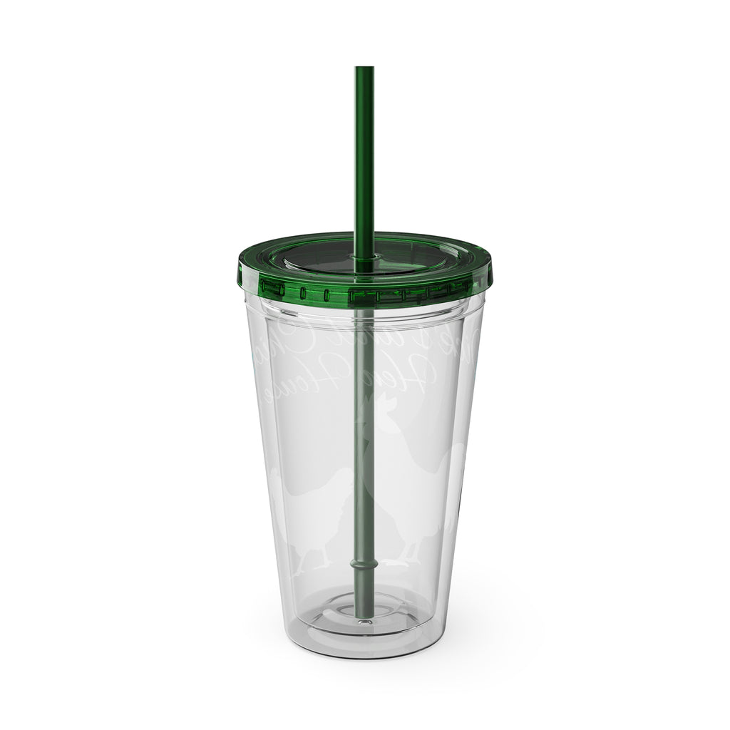 Chicken Rooster & Hen 16oz Tumbler with Straw - Farmhouse Sunsplash Design