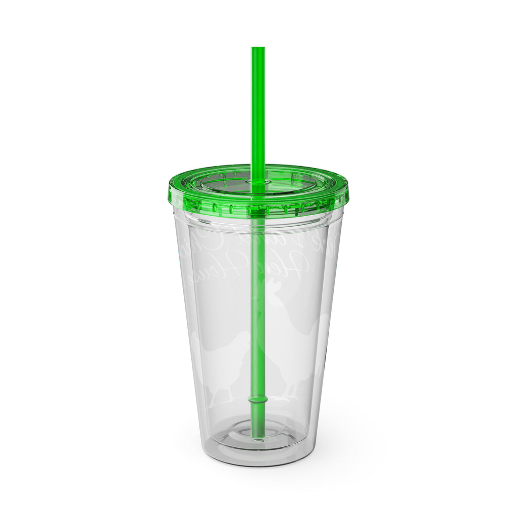 Chicken Rooster & Hen 16oz Tumbler with Straw - Farmhouse Sunsplash Design