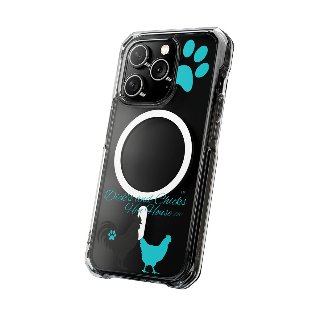 Clear Magnetic Phone Case — "Dicks and Chicks Hen House" Poultry & Pet Paw Design