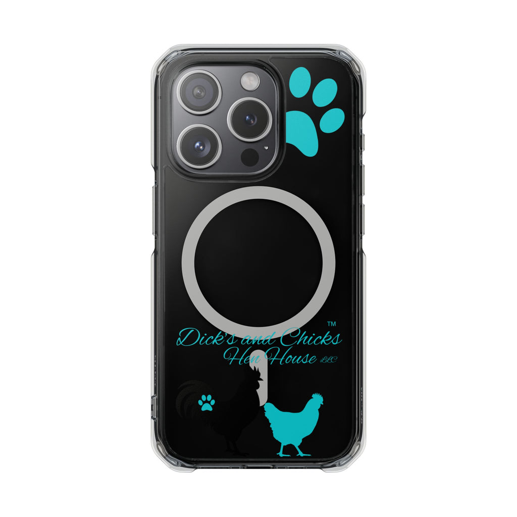 Clear Magnetic Phone Case — "Dicks and Chicks Hen House" Poultry & Pet Paw Design