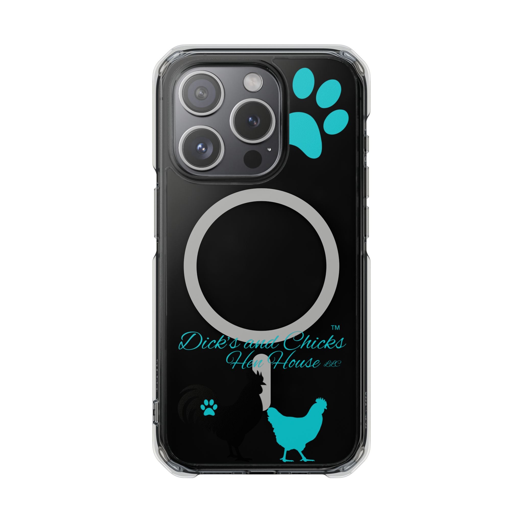 Clear Magnetic Phone Case — "Dicks and Chicks Hen House" Poultry & Pet Paw Design