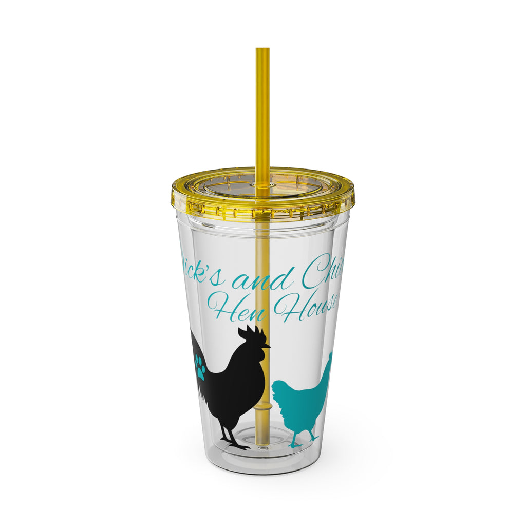 Chicken Rooster & Hen 16oz Tumbler with Straw - Farmhouse Sunsplash Design