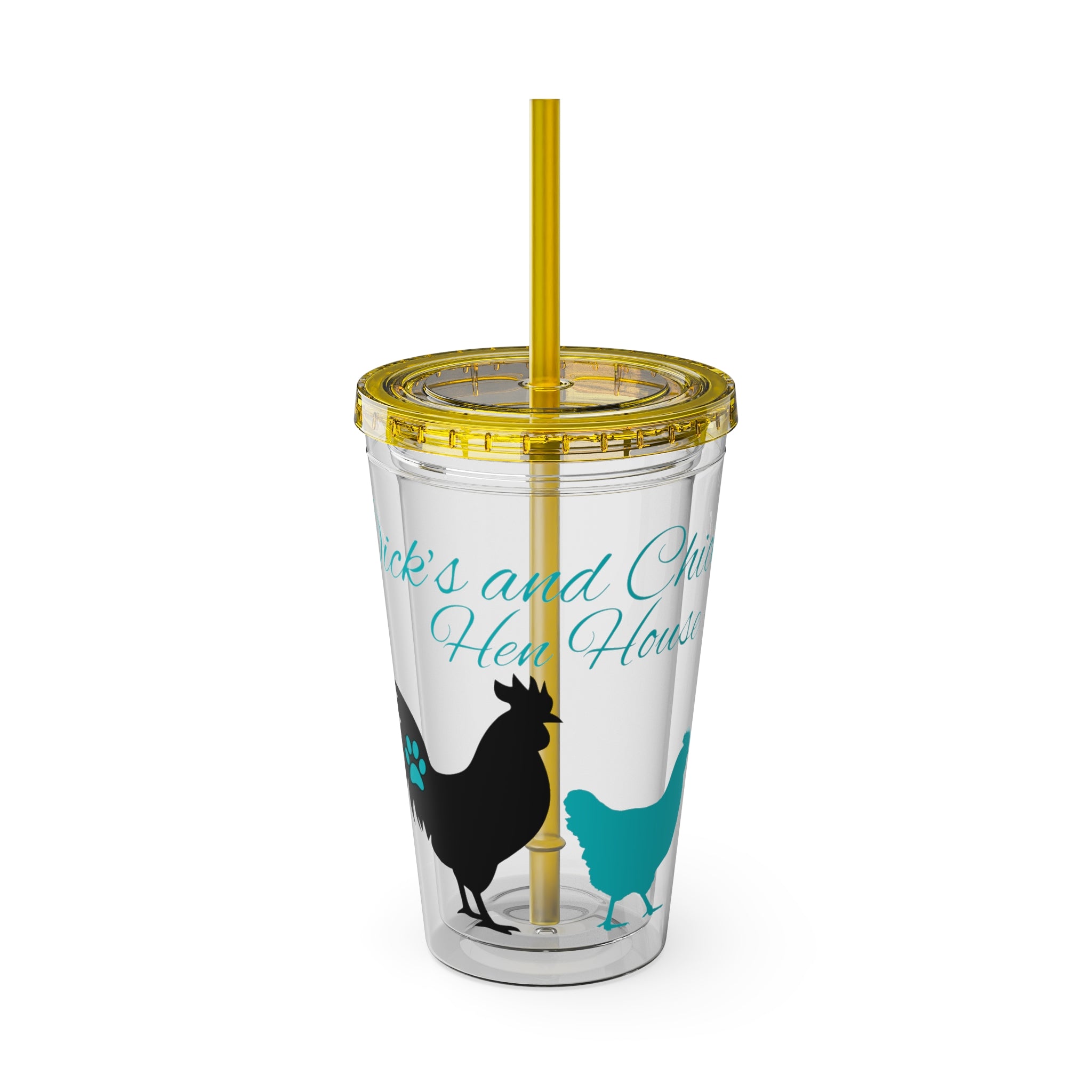 Chicken Rooster & Hen 16oz Tumbler with Straw - Farmhouse Sunsplash Design