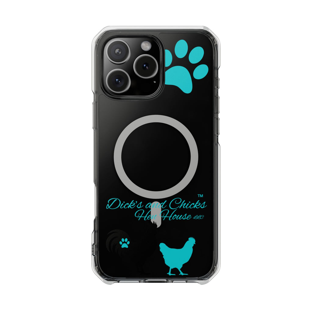 Clear Magnetic Phone Case — "Dicks and Chicks Hen House" Poultry & Pet Paw Design