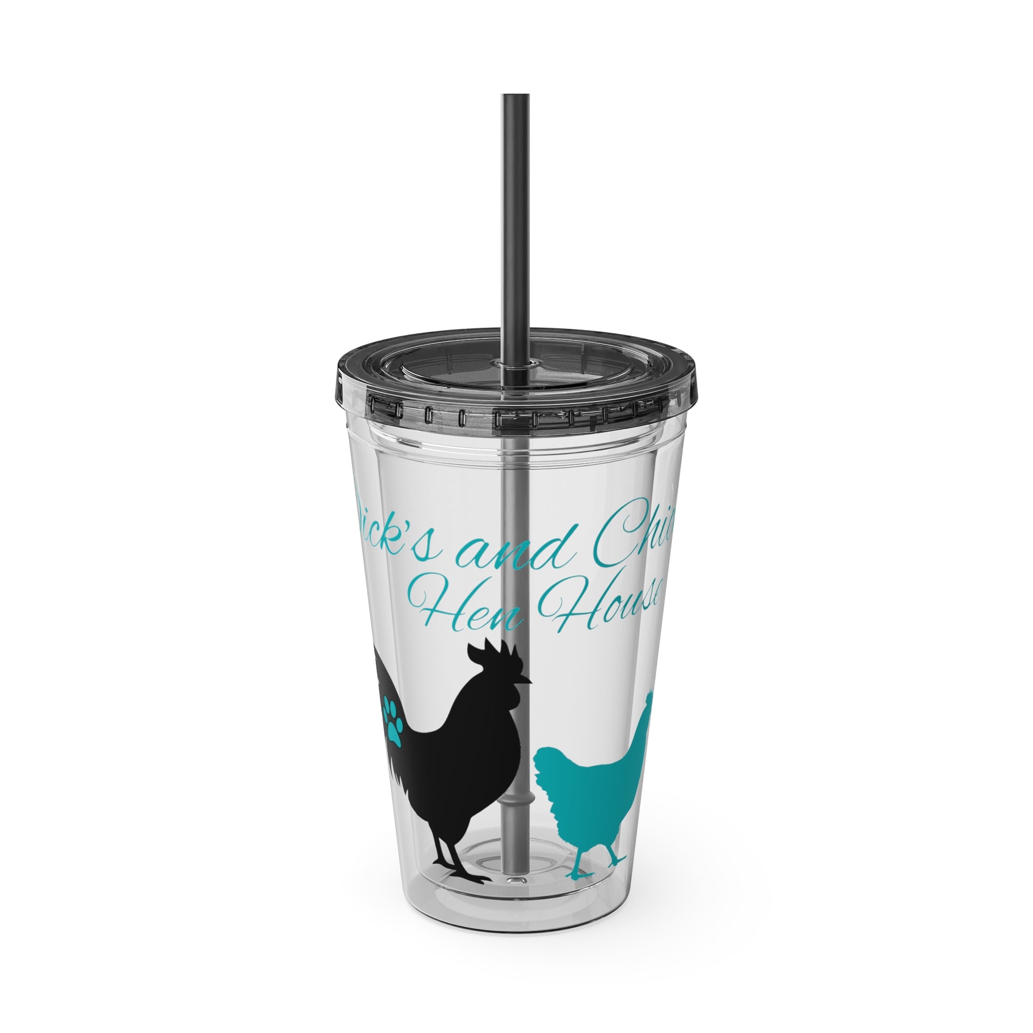 Chicken Rooster & Hen 16oz Tumbler with Straw - Farmhouse Sunsplash Design