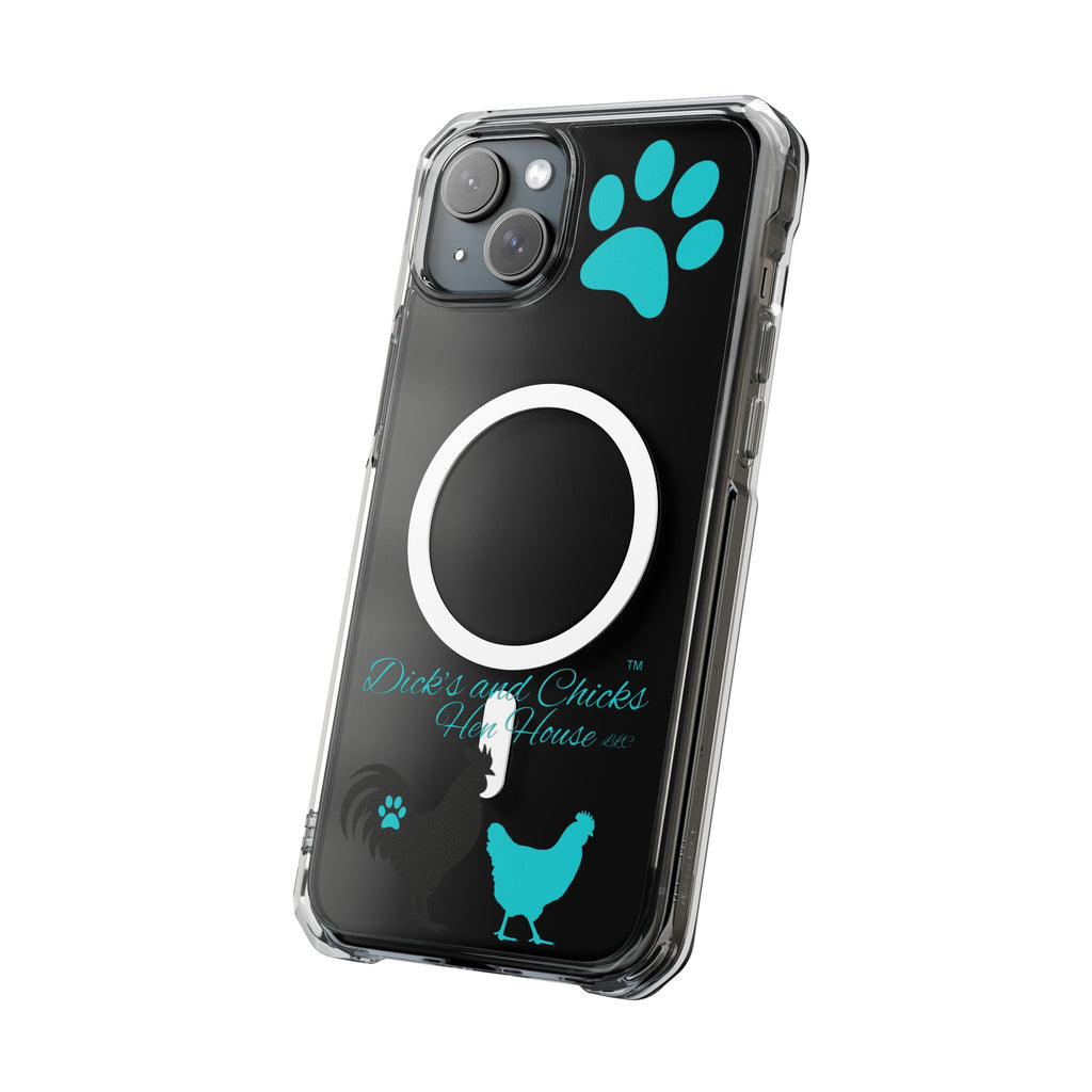 Clear Magnetic Phone Case — "Dicks and Chicks Hen House" Poultry & Pet Paw Design