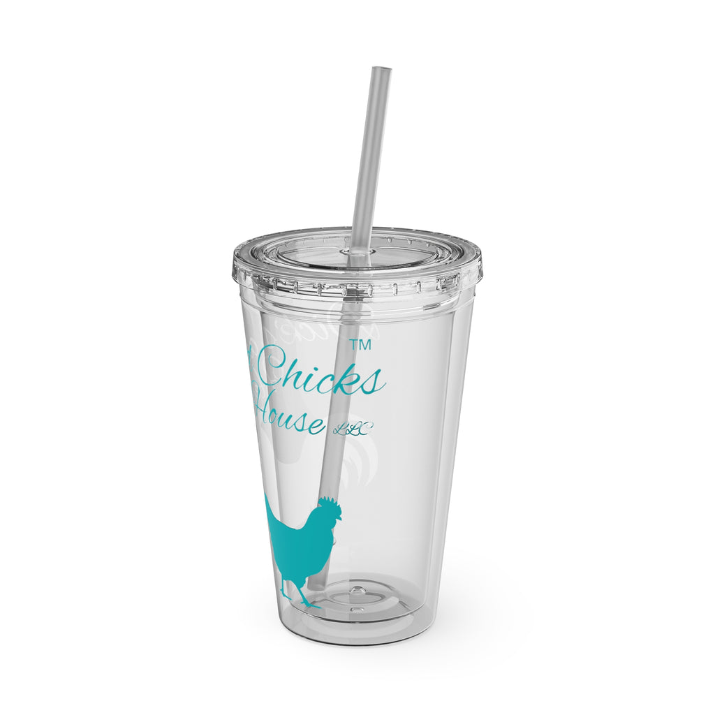 Chicken Rooster & Hen 16oz Tumbler with Straw - Farmhouse Sunsplash Design