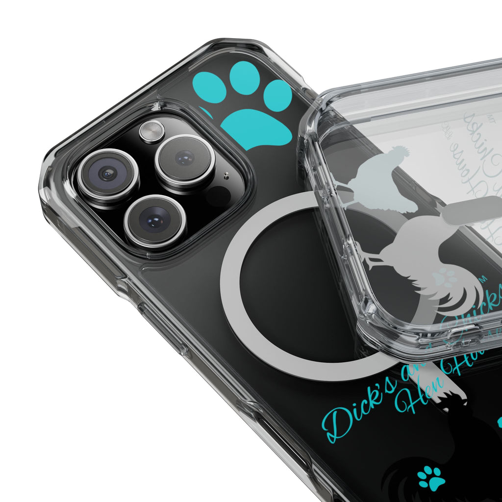 Clear Magnetic Phone Case — "Dicks and Chicks Hen House" Poultry & Pet Paw Design