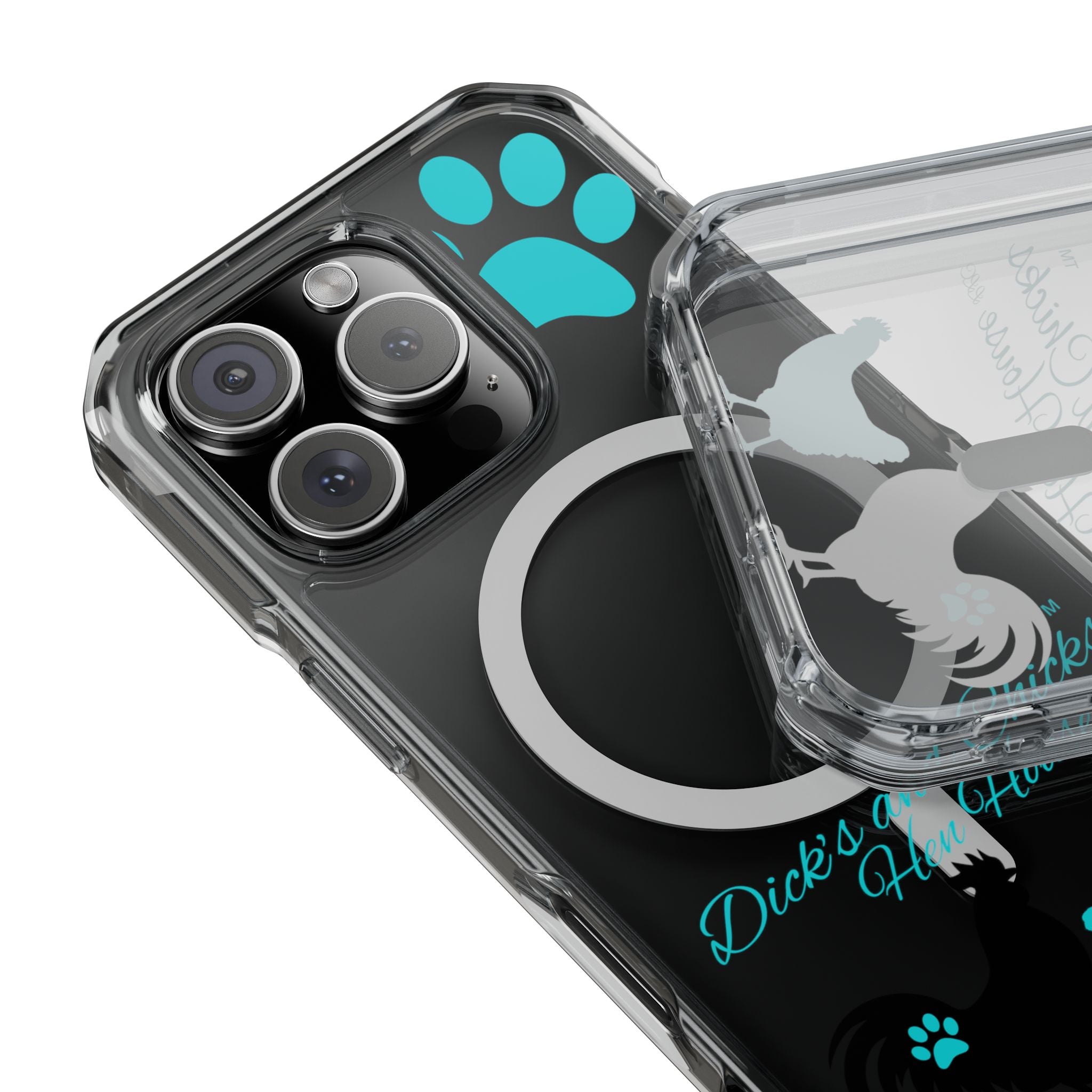 Clear Magnetic Phone Case — "Dicks and Chicks Hen House" Poultry & Pet Paw Design