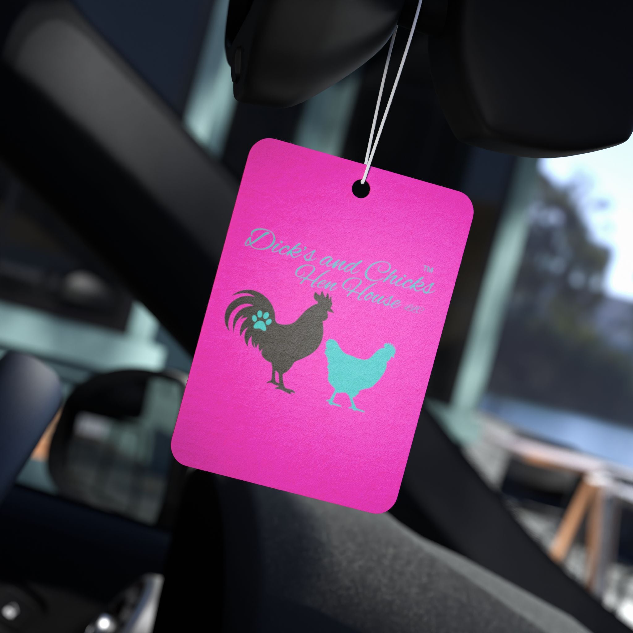 Rooster & Hen Car Air Freshener — Pink Farmhouse Scented Tag