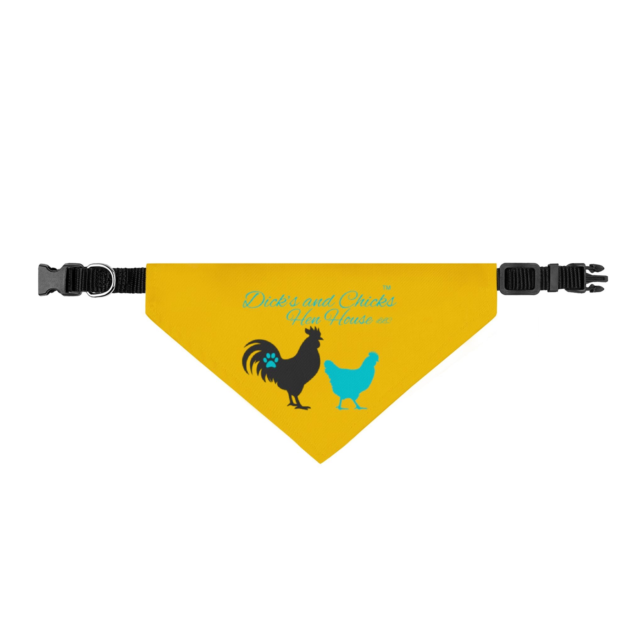 Clip-On Pet Bandana — Yellow Rooster & Hen Farm Life Dog Collar Accessory