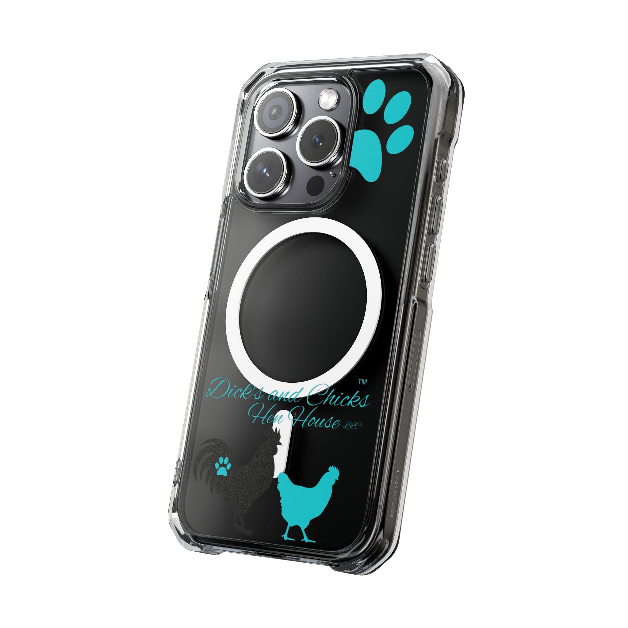 Clear Magnetic Phone Case — "Dicks and Chicks Hen House" Poultry & Pet Paw Design